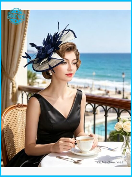 Large Mesh Bow Rhinestone Feather Fascinator Hat Clip Headband Derby Tea Party main image 7
